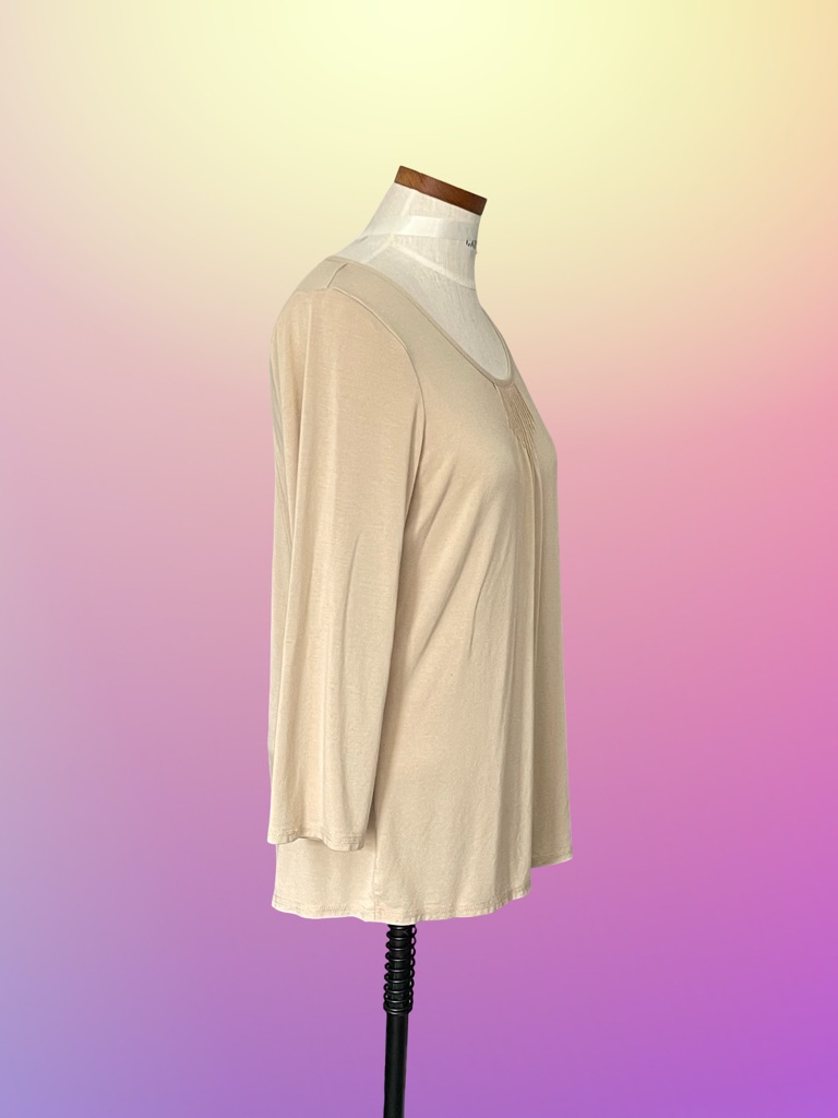 Fair Indigo Stretchy Long Sleeve Rounded Neck Beige Pullover Top Szl — image 3 of 7